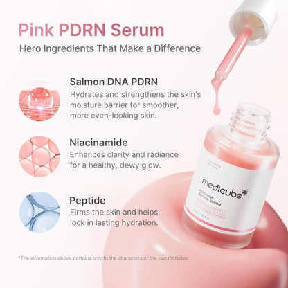 PDRN Pink Peptide Serum with Salmon DNA | Pink Glow Serum - Peptides & Niacinamide for Hydration & Firm-Looking Skin, Uneven Tone Care, Korean Skincare, 1.01 Fl. Oz